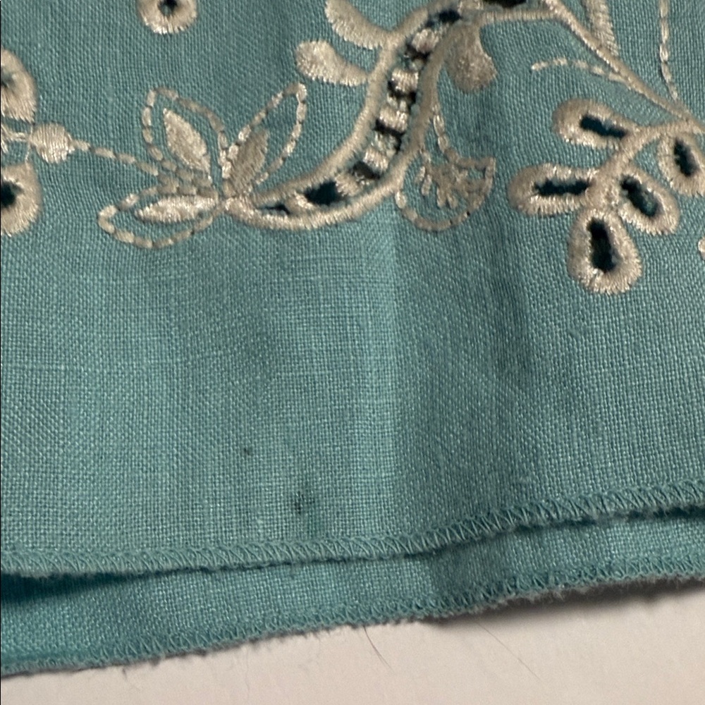 Johnny Was Turquoise Embroidered Mini Dress with Pink & Green Floral Detail - Picture 11 of 14